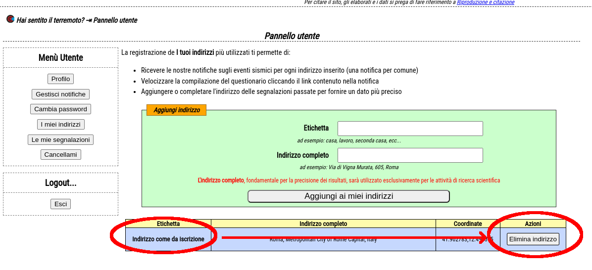 Figura 4. Elimina indirizzo di default