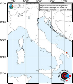 Segnalazioni degli effetti di terremoti pervenute nell'ultima ora